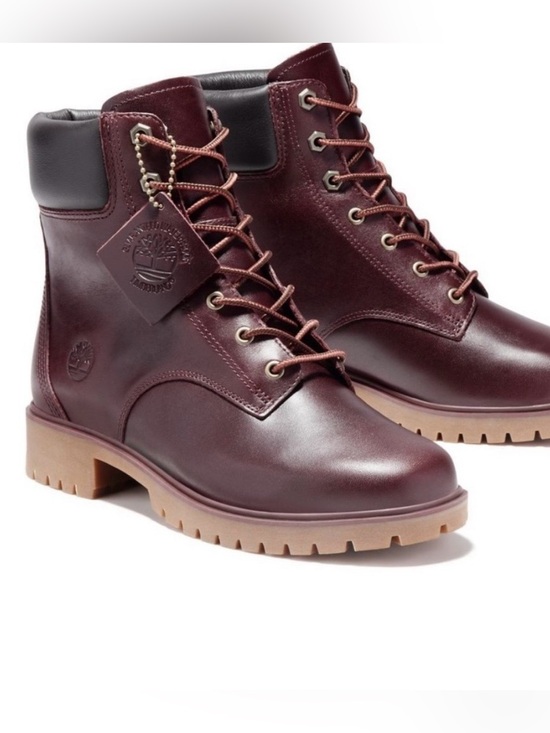 Timberland Shoes - Timberland Women's Burgundy Leather Lace-Up Ankle Boots with Tan Lug Sole